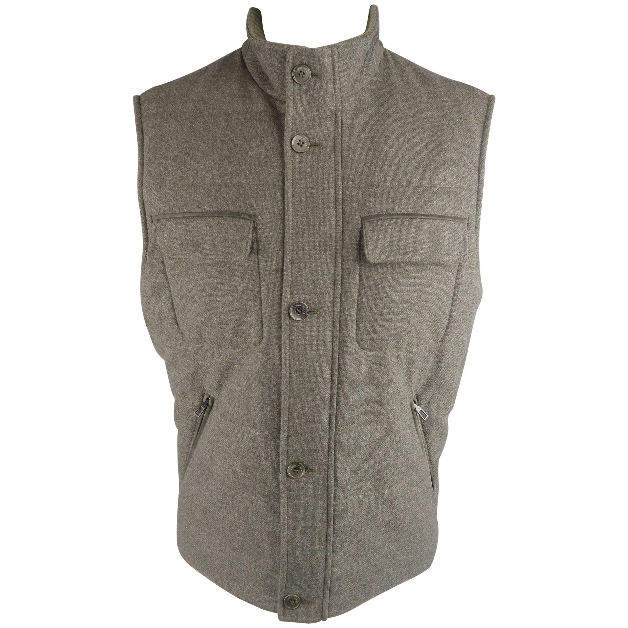 Men's LORO PIANA L Slate Gray Cashmere / Wool Suede Trim Quilted Vest