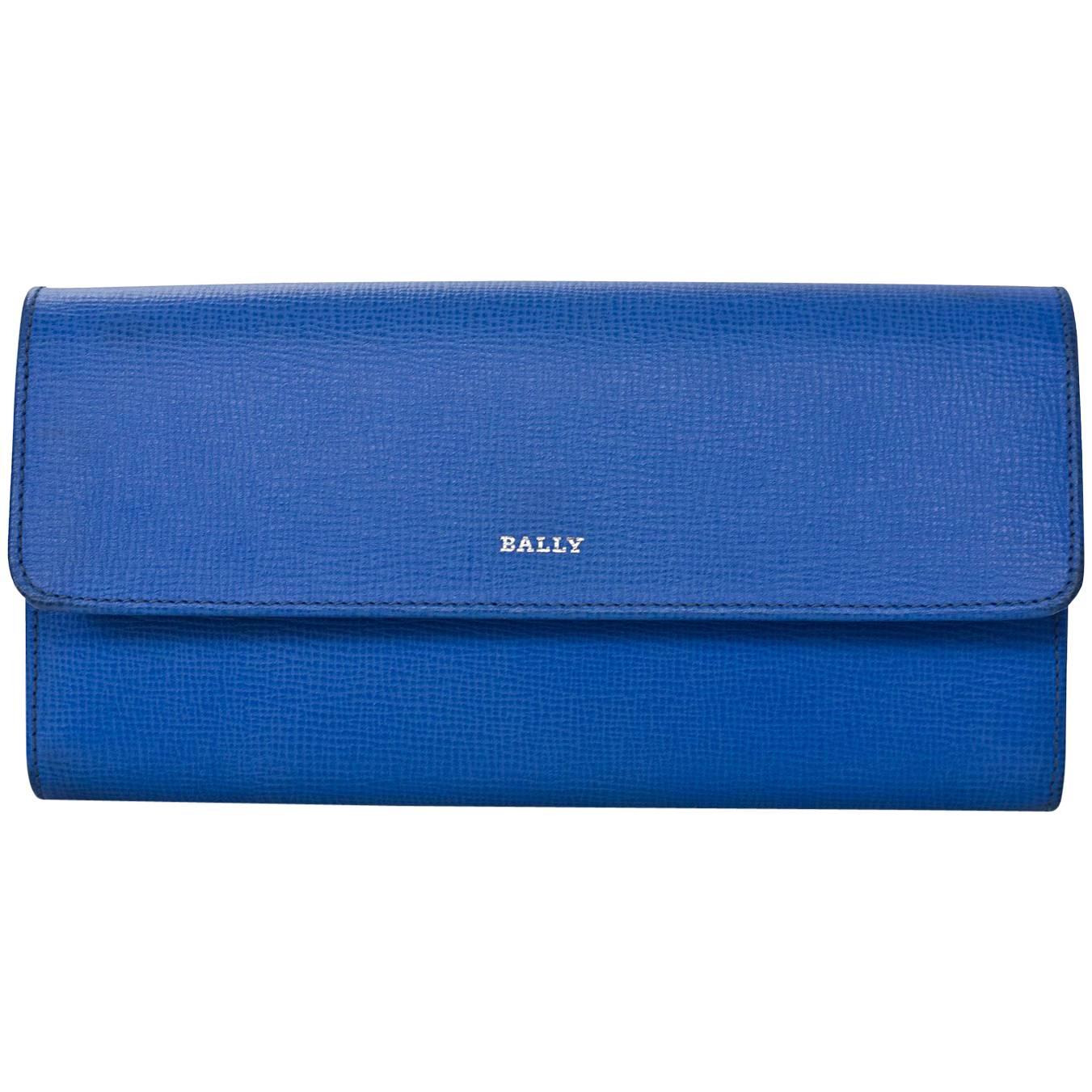 Bally Blue Embossed Leather Continental Wallet with Box