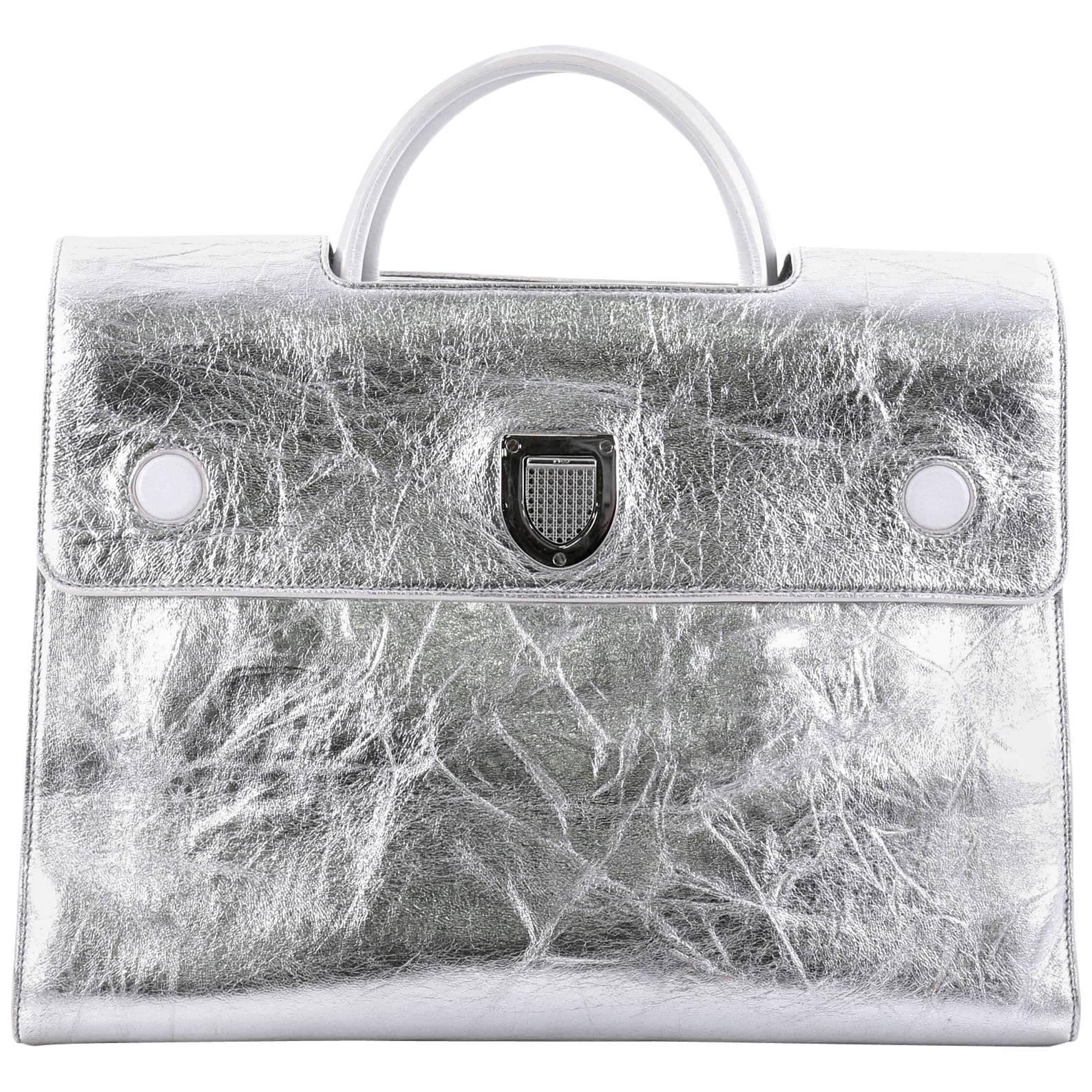 Christian Dior Diorever Handbag Metallic Leather Large