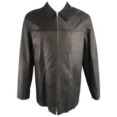 Men's AGNES B. HOMME 40 Black Textured Leather Zip Car Coat