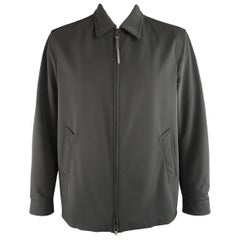 Men's PRADA XXL Black Polyester Twill Collared Zip Car Coat