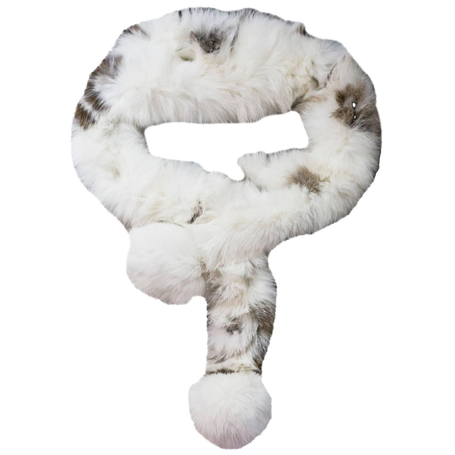 Adrienne Landau White Rabbit Fur Scarf with Tags