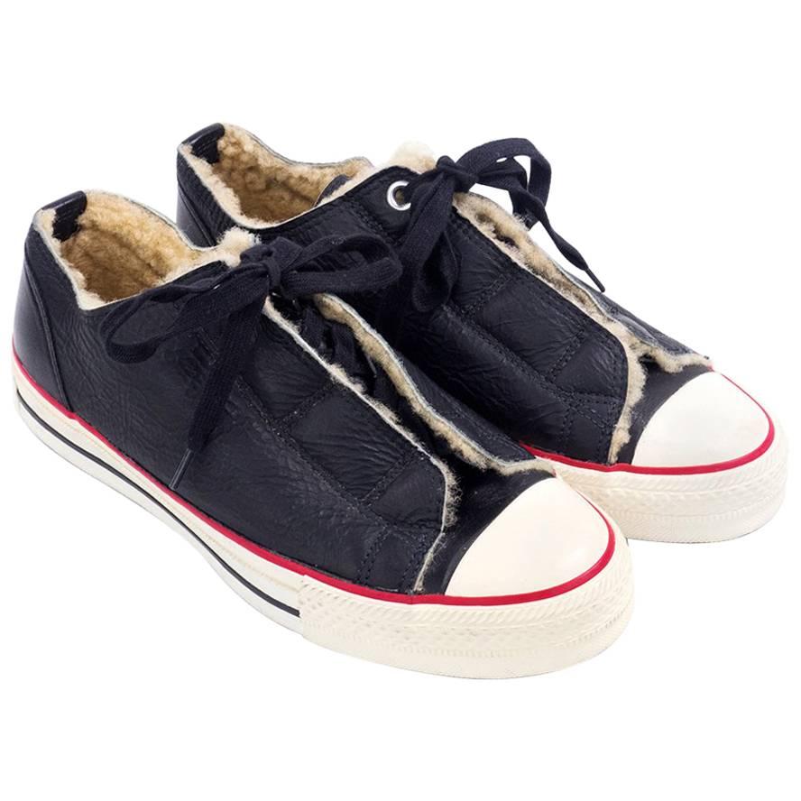 Issey Miyake Black Leather Converse Style Sneakers For Sale