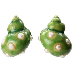 Dominique Aurientis Retro Pearl Encrusted Shell Earrings 