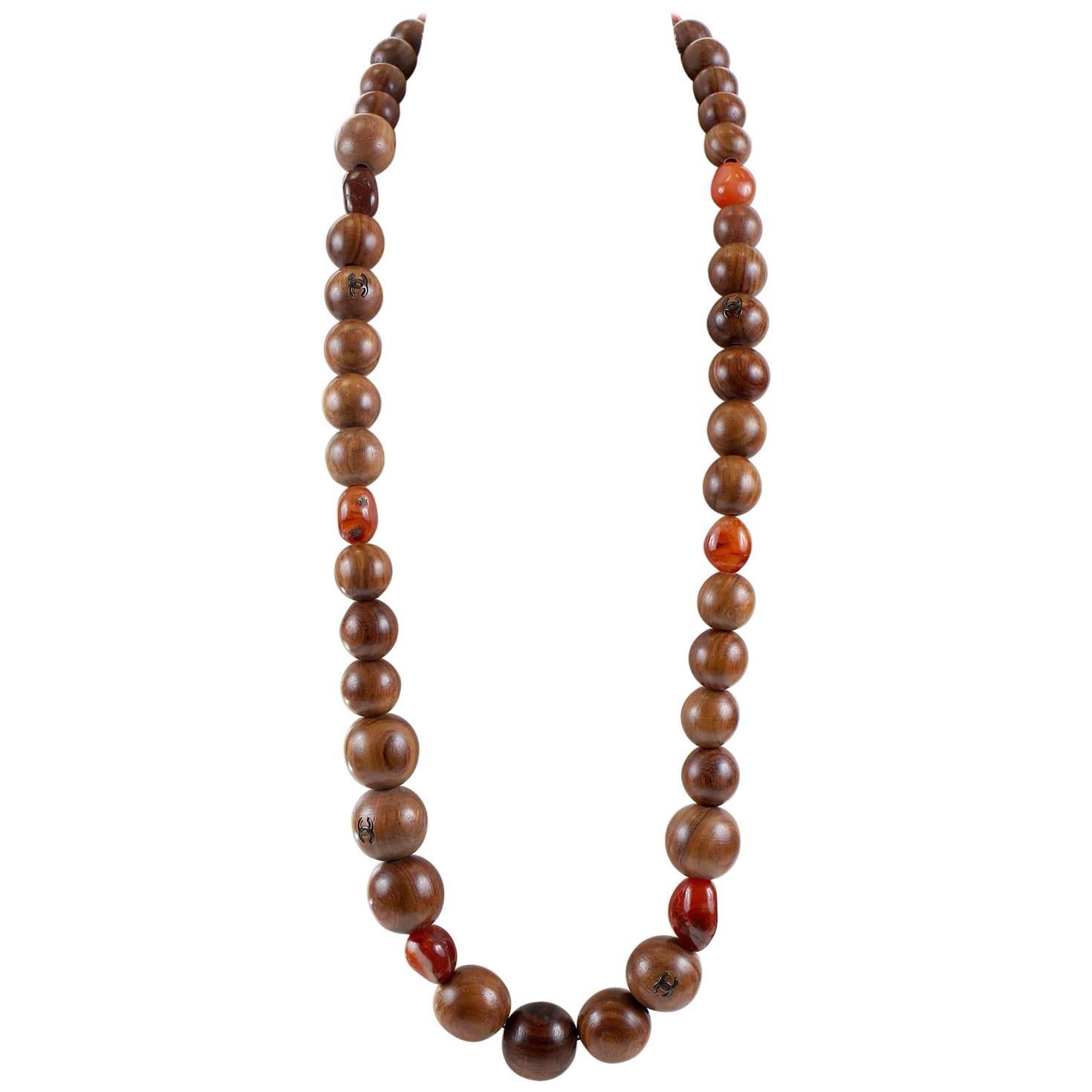 Chanel Wood Bead Long Necklace