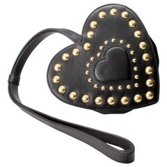 Vintage Moschino Black and Gold Studded Heart Shaped Handbag, 1980s 
