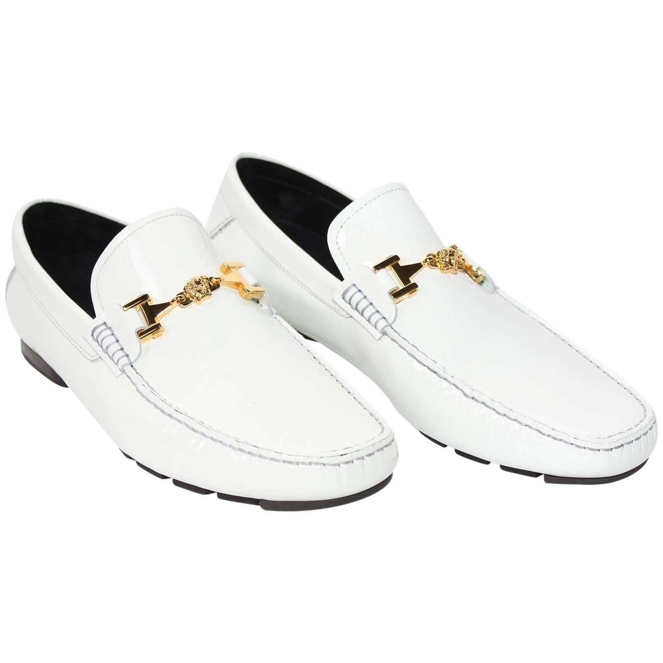  Versace White Patent Leather Loafers Shoes as seen on Bruno
