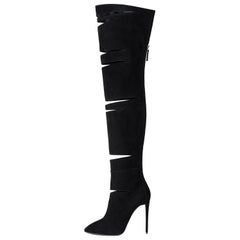 Giuseppe Zanotti New Black Suede Sexy Slits Over Knee Thigh High Boots 