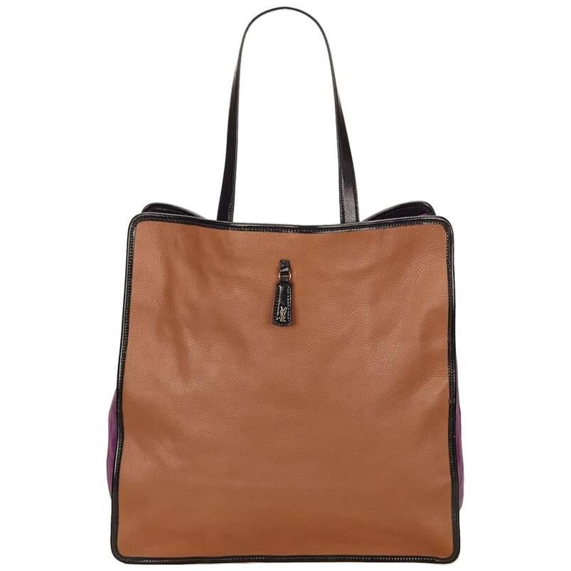Yves Saint Laurent Tan and Purple Leather Tote Bag