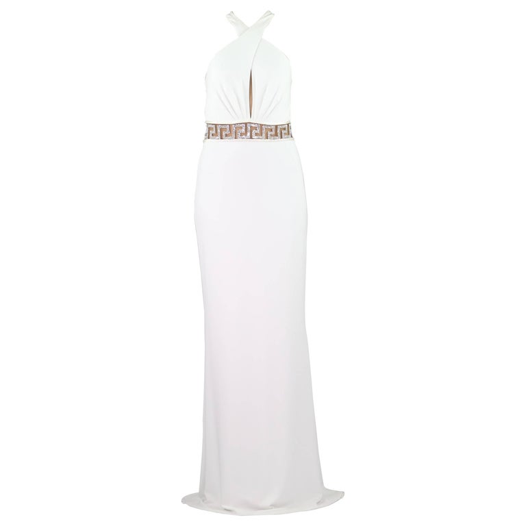 VERSACE CRYSTAL EMBELLISHED WHITE LONG DRESS Size 44 at 1stDibs white versace dress