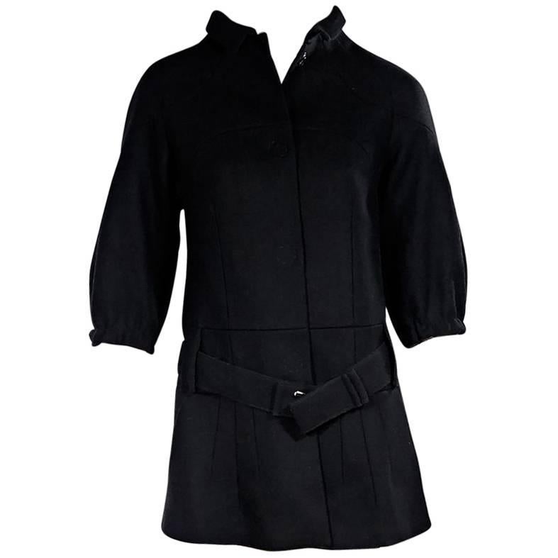 Black Prada Virgin Wool Belted Coat