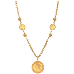 MIRIAM HASKELL c.1960's Gold Roman Caesar Coin Medallion Pendant Necklace