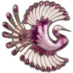 DAVID ANDERSEN c.1970's Sterling Silver .925 Enamel Bird Of Paradise Brooch Pin