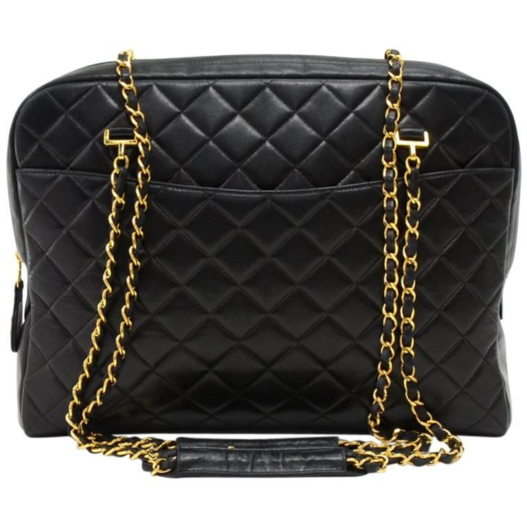 Chanel Vintage XL Tote Black Shoulder Bag  Quilted Lambskin Leather