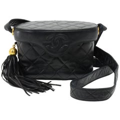 Chanel Black Quilted Leather Vanity Cosmetic Shoulder Bag with Fringe