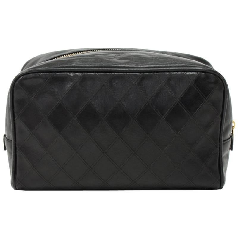 Chanel Vintage Black Calfskin Leather Cosmetic Case Pouch 