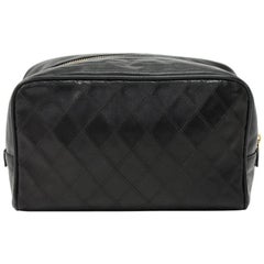Chanel Vintage Black Calfskin Leather Cosmetic Case Pouch