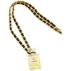 Vintage Chanel No. 19 Perfume Bottle Pendant Chain Necklace