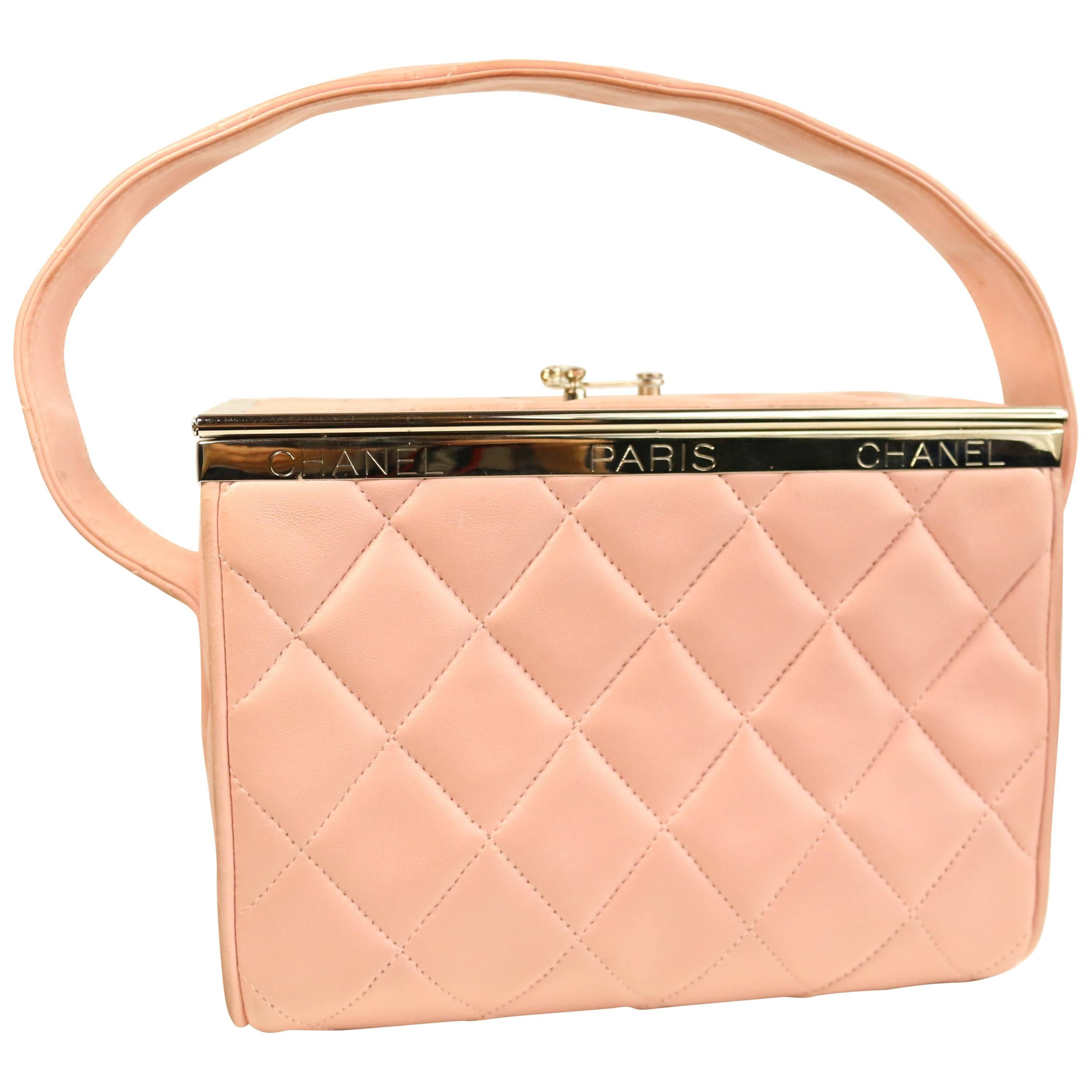 Chanel Pink Quilted Lambskin Leather Box Handbag