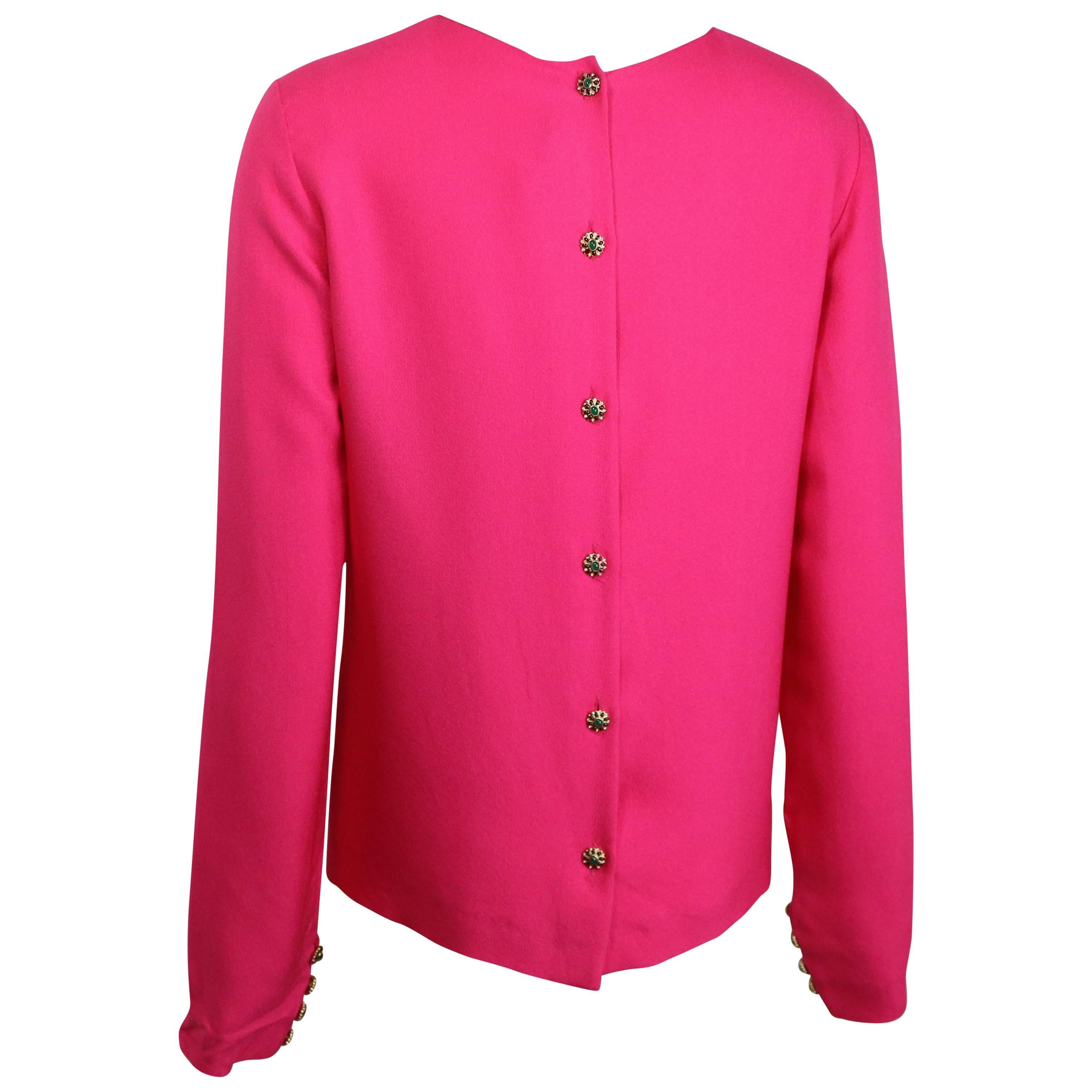 Chanel Fuchsia Pink Silk Shirt with Back Gripoix buttons 