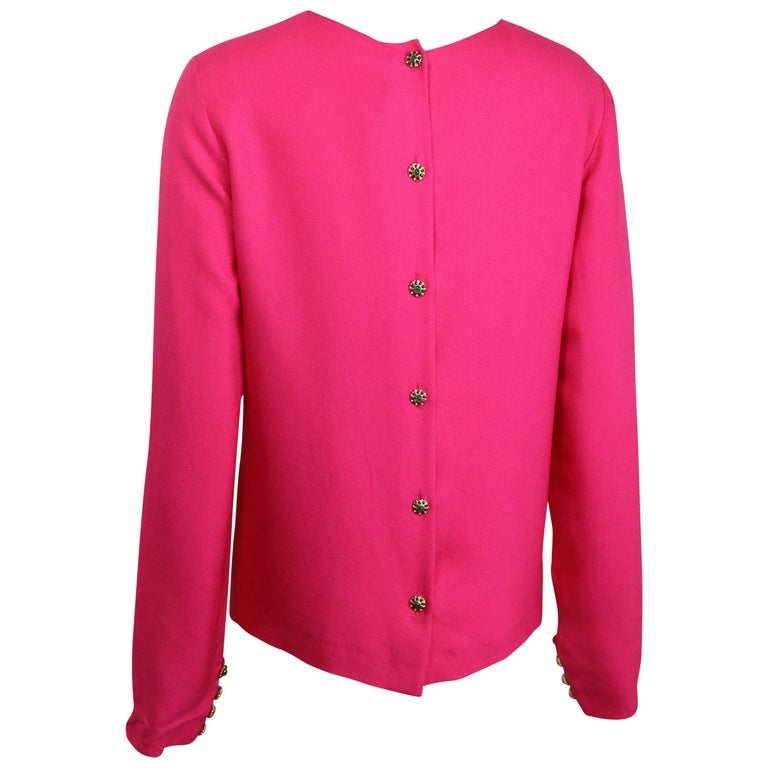 Chanel Fuchsia Pink Silk Shirt with Back Gripoix buttons  For Sale