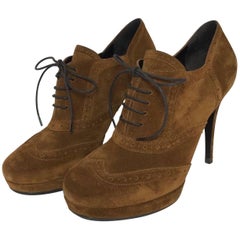 Used YSL Stiletto Tribute Light Suede Lace Up Heels 