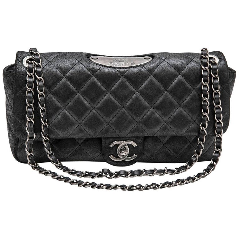 CHANEL 'Paris Dallas' Double Flap Bag in Dark Gray Quilted thick