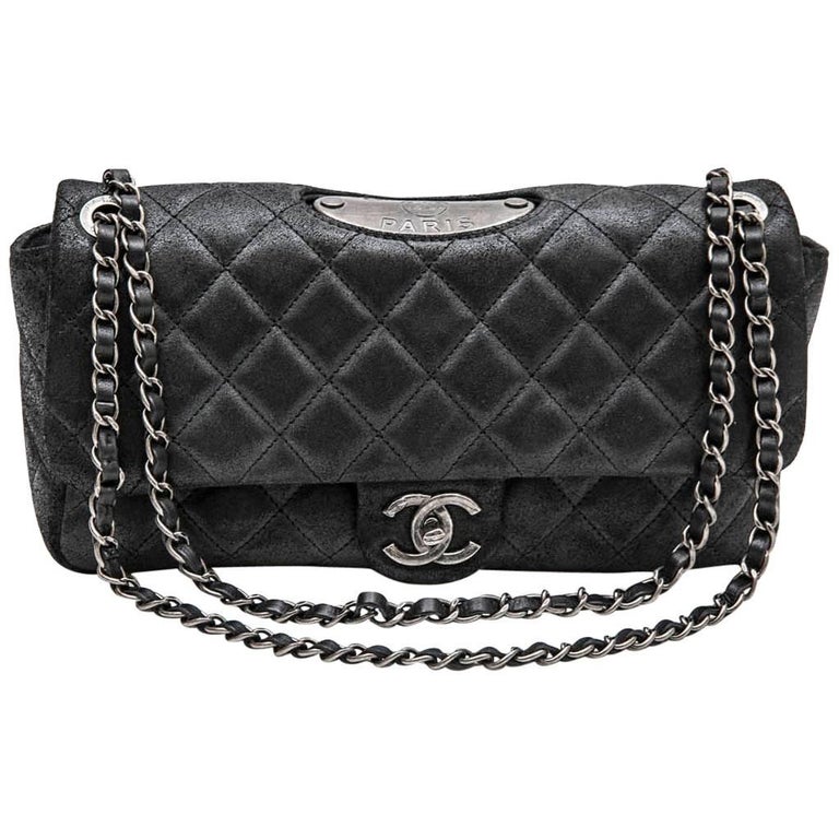 CHANEL Paris Dallas double flap bag in dark gray quilted thick