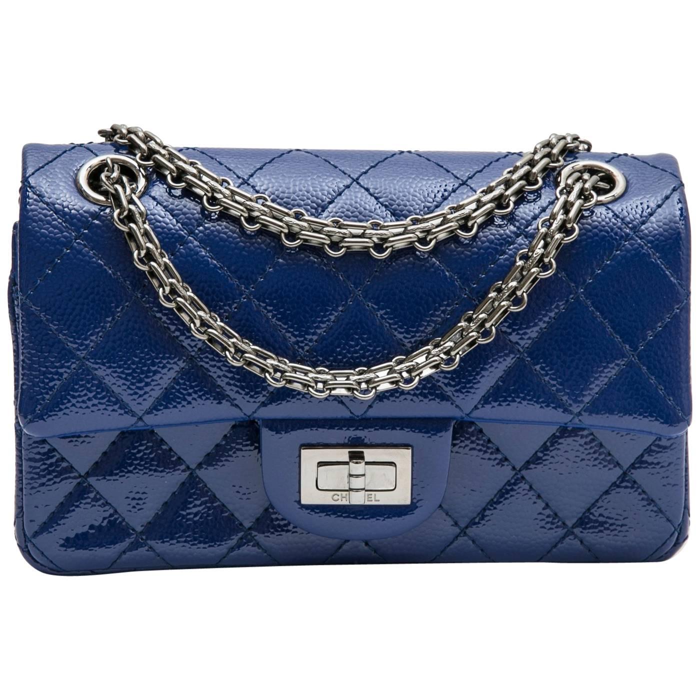 CHANEL Mini 2.55 Double Flap Bag in Blue Electric Grained Quilted Leather