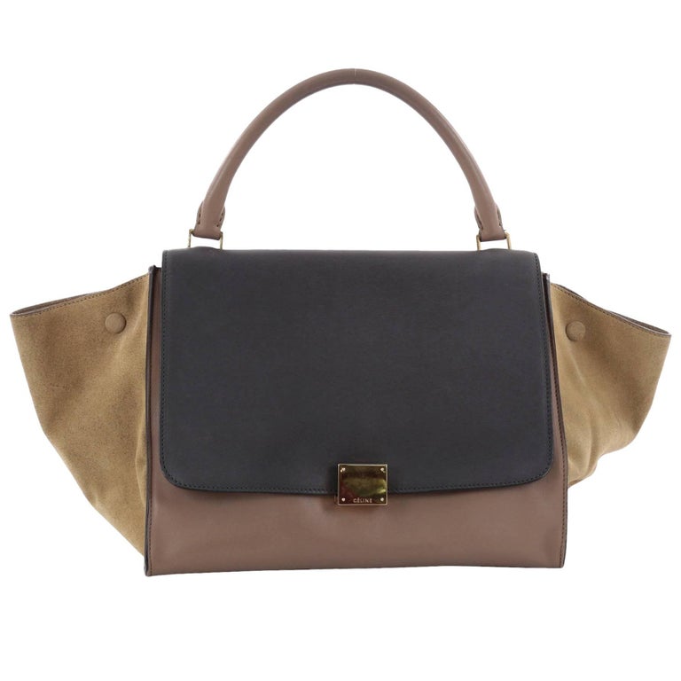 CELINE Trapeze leather 2way Handbag White blue black