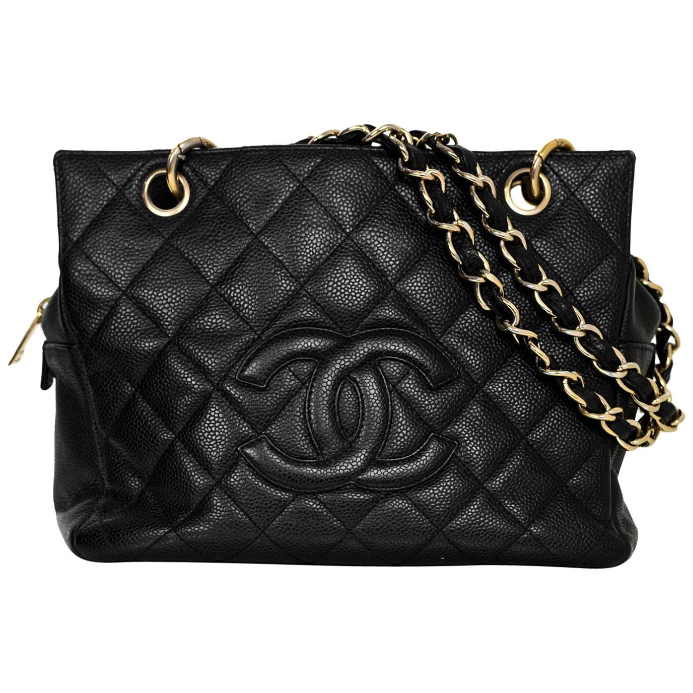 Chanel Black Caviar Leather Quilted Petite Timeless Tote PTT Bag For ...