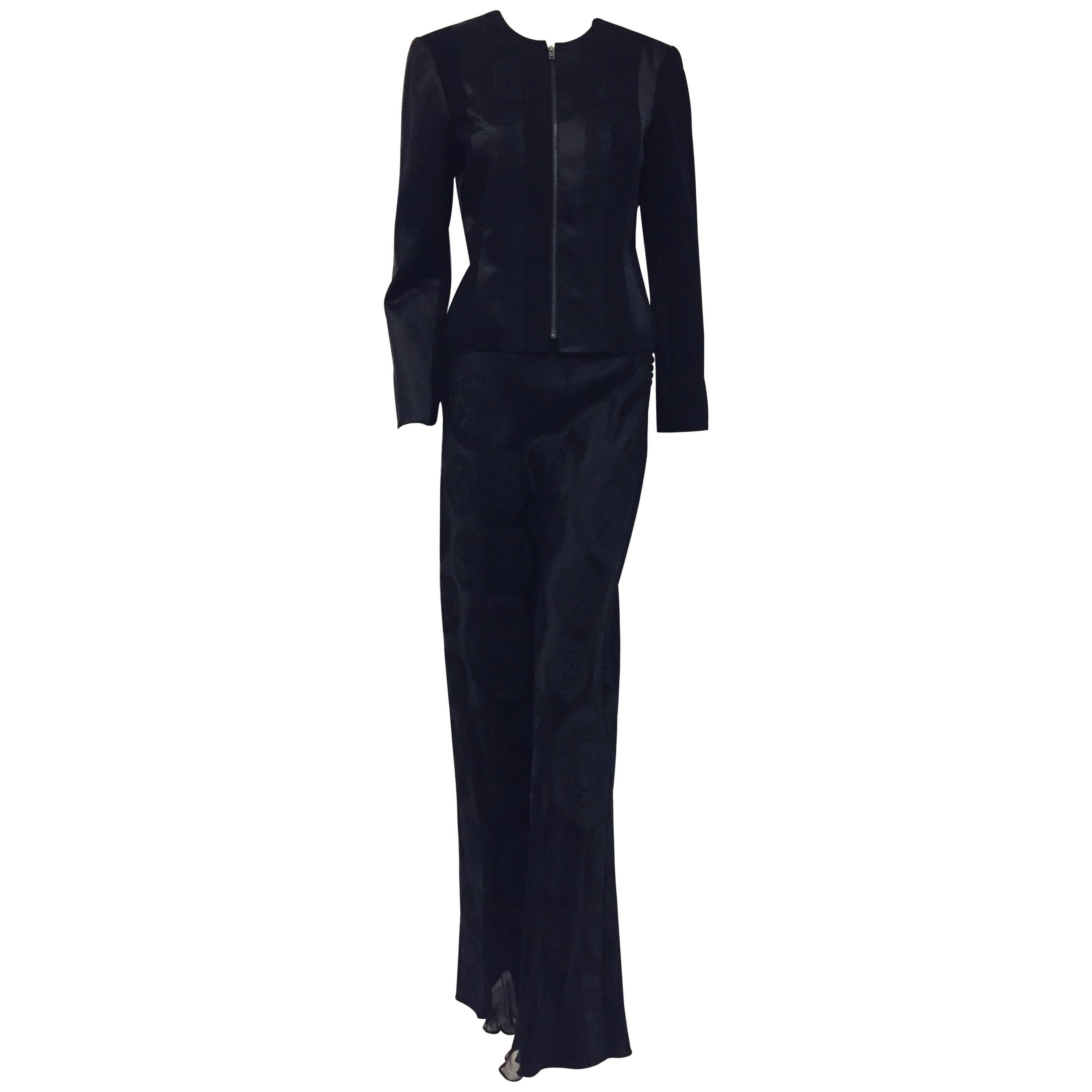Gorgeous John Galliano Black Wool & Silk Pant Suit For Sale