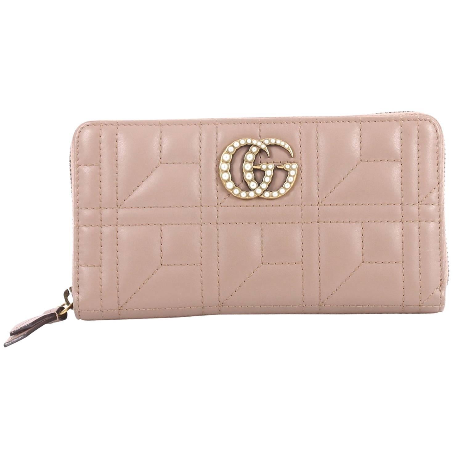 Gucci Pearly GG Marmont Zip Around Wallet Matelasse Leather