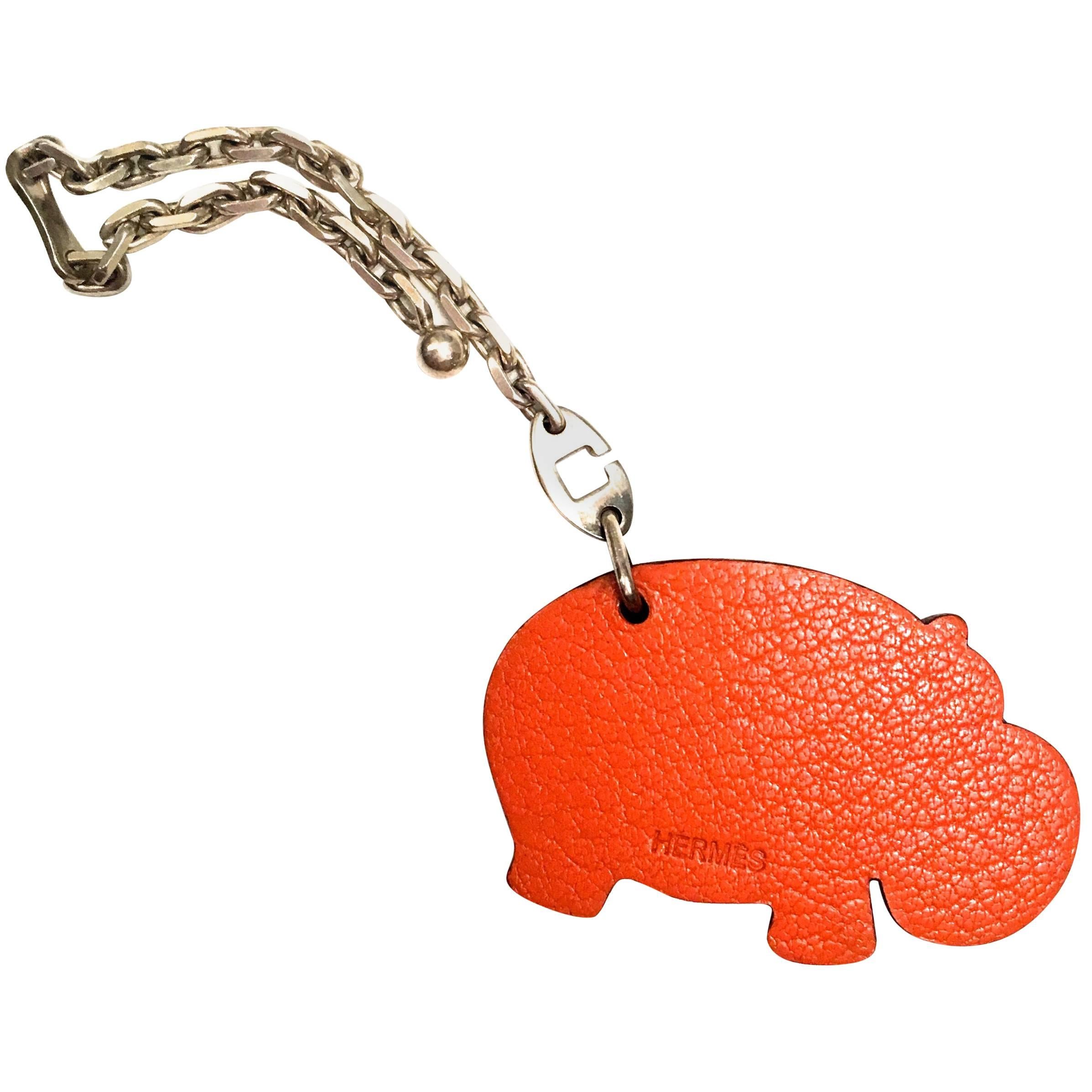 Hermes Charm / Keychain - Hippopotamus - Sterling Silver / Leather For Sale