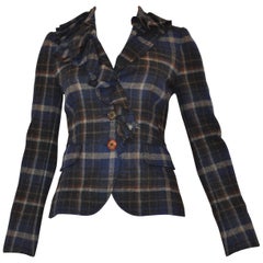 Moschino Cheap and Chic Ruffle Trim Plaid Jacket (38 Itl)