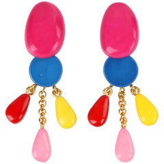 DOMINIQUE DENAIVE S/S 2016 "Hermine" Multi-color Resin Clip On Dangle Earrings