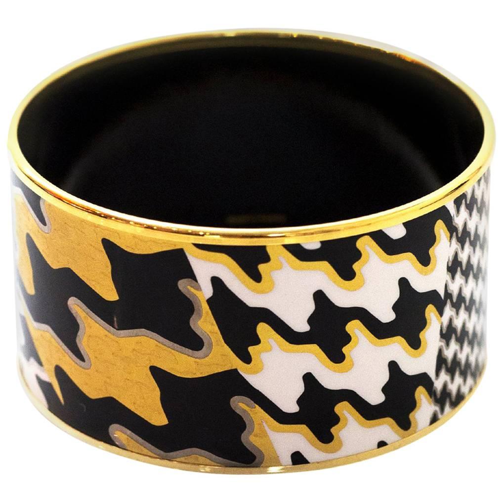 Frey Wille Houndstooth Fire 24k Gold & Enamel Wide Bangle with Box