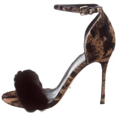 Sergio Rossi New Leopard Print Fur Evening Sandals Heels in Box