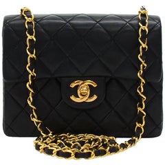 Vintage Chanel 7" Flap Black Quilted Leather Shoulder Mini Bag