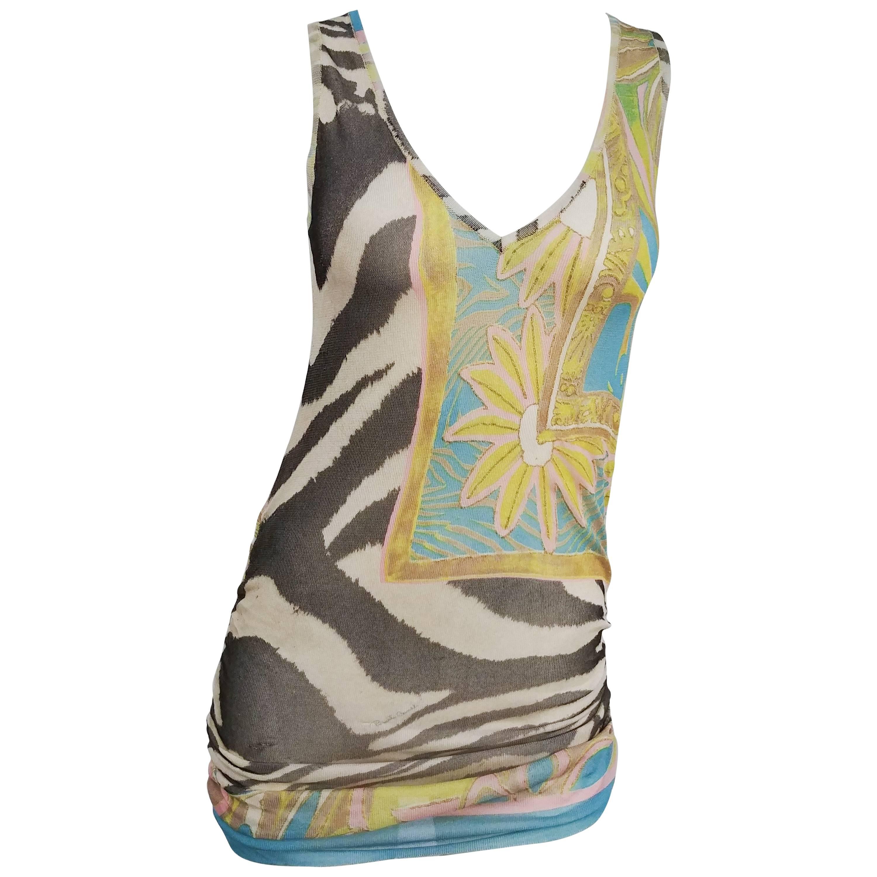 Roberto Cavalli Printed Knit Tank Top For Sale