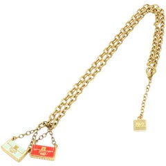 Fendi Gold Tone Baguette Bag Pendant Charm Necklace