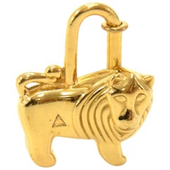 Vintage Hermes Africa Gold Tone Lion Cadenas Bag Lock