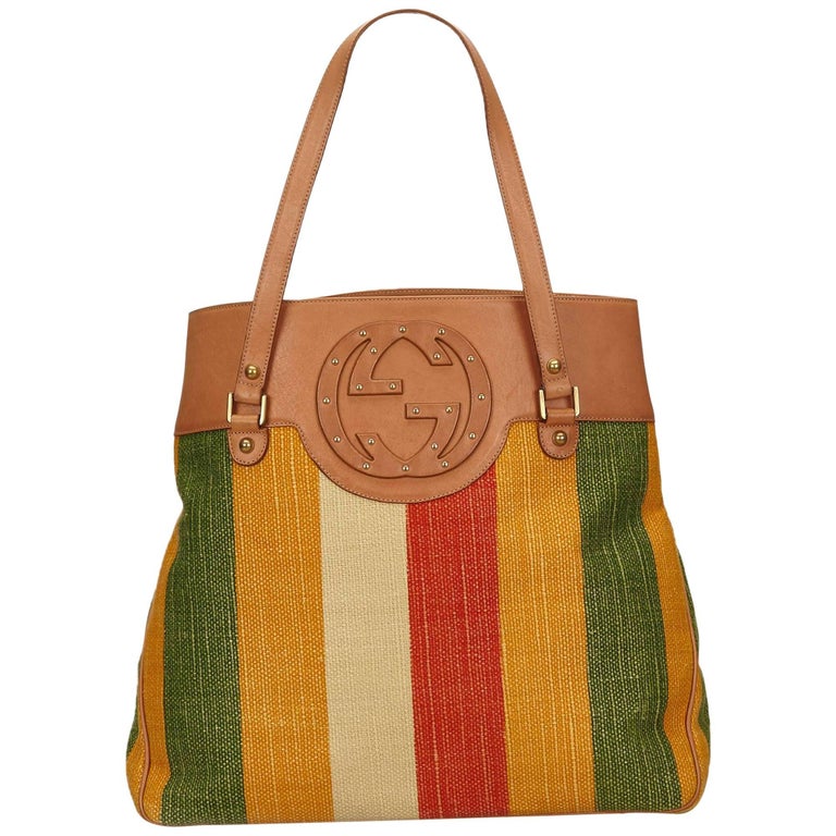 Gucci Multicolor Striped Canvas Handbag For Sale at 1stdibs