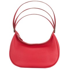 Hermes Red Leather Triple Strap Top Handle Evening Satchel Shoulder Bag