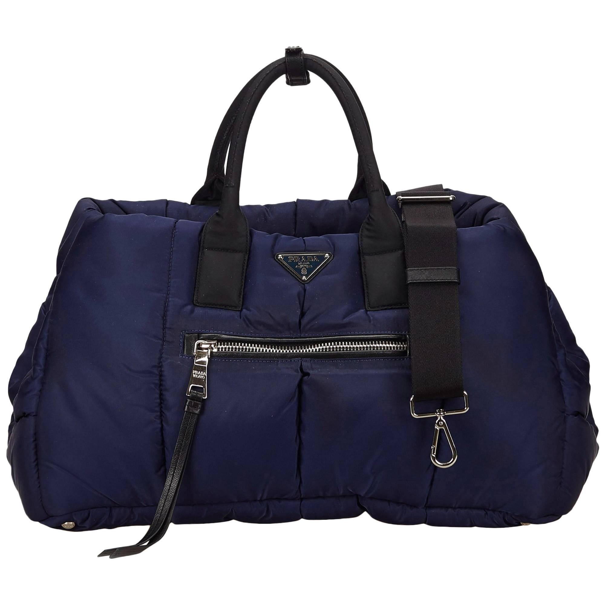 Prada Navy Blue Bomber 2 Way Handbag For Sale