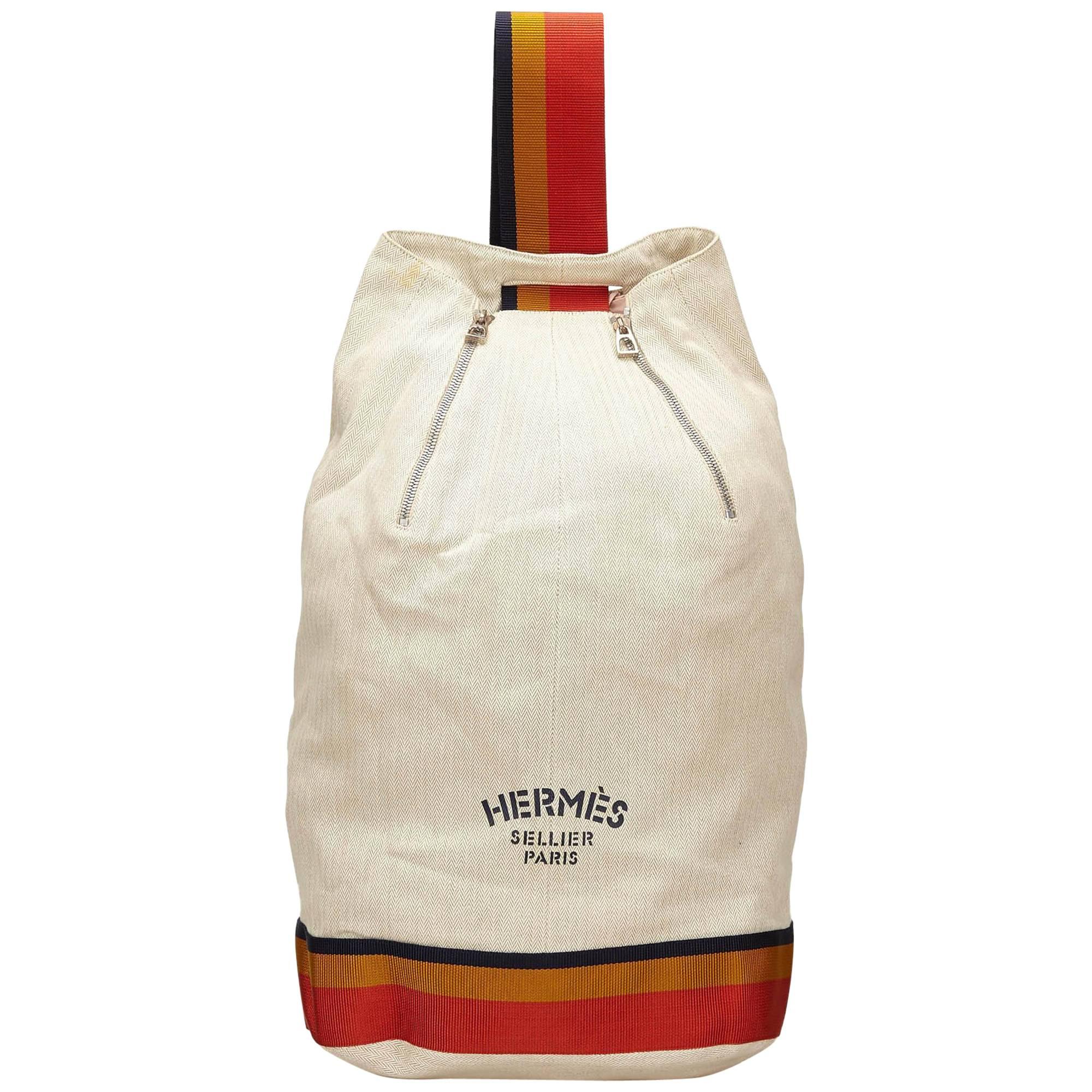 Hermes White Cavalier Sling Backpack