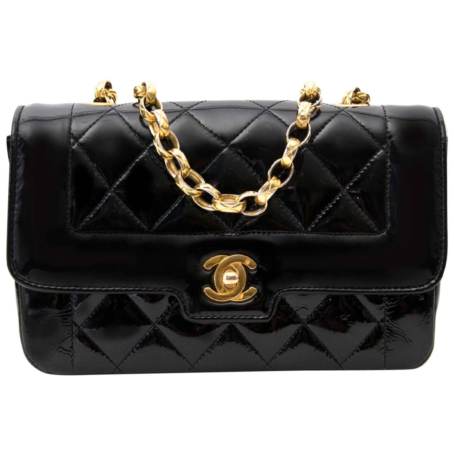 Chanel Black Patent Leather Chain Bag