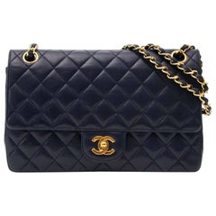 	Chanel Vintage Blue Leather Classic Flap Bag