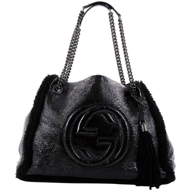 Gucci Soho Chain Strap Shoulder Bag Patent and Shearling Medium