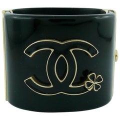 Chanel Black Cuff Bracelet with CC and Clover Fall 2012